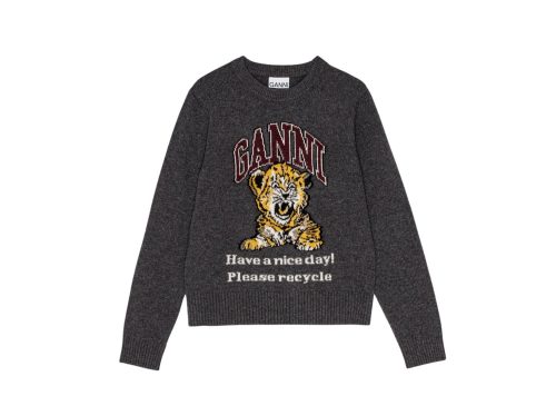 GANNI Dark Grey Graphic Tiger Jumper Gray Quill