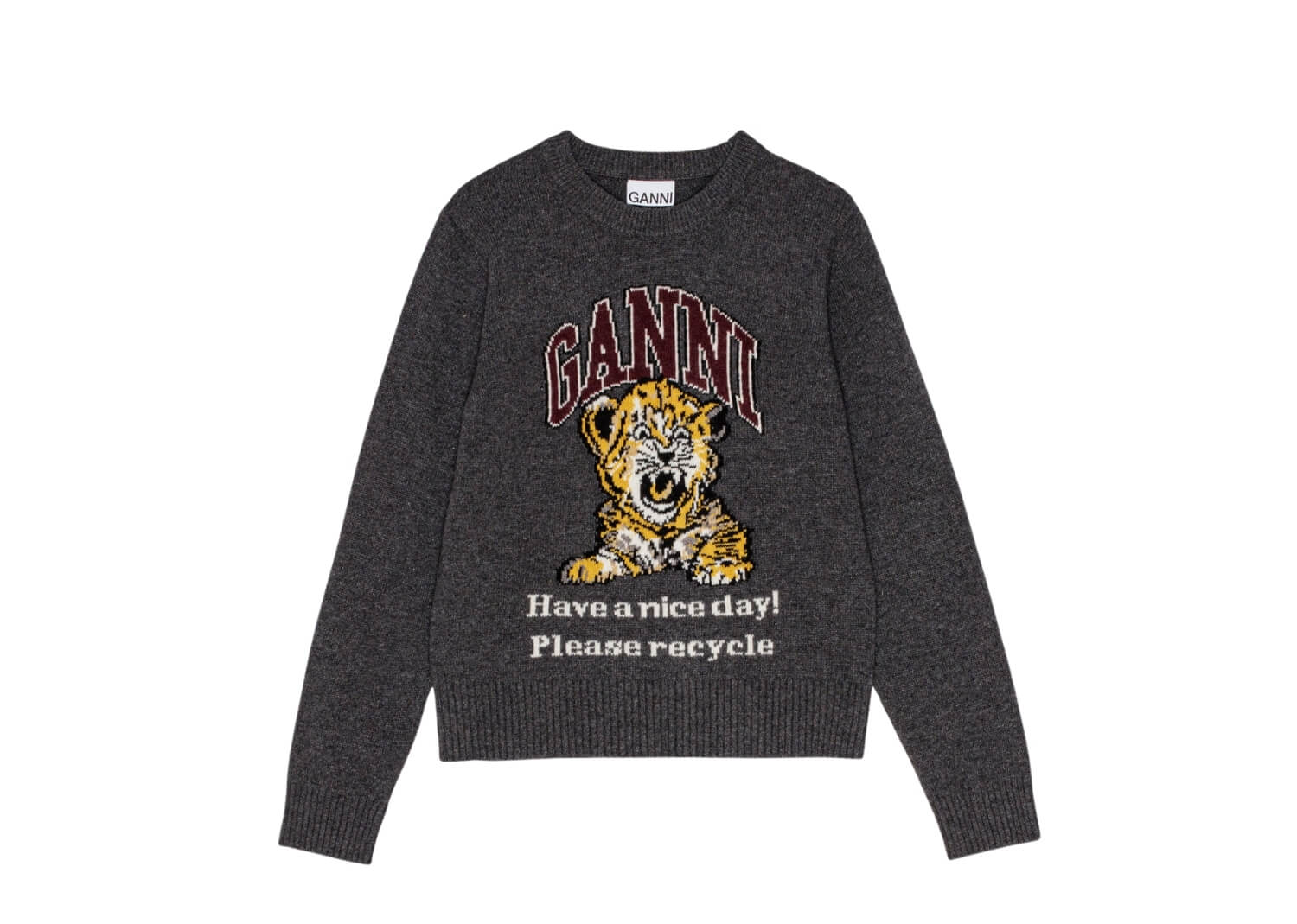 GANNI Dark Grey Graphic Tiger Jumper Gray Quill