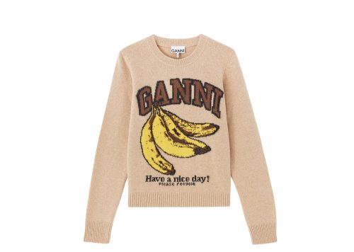 GANNI Graphic Wool Jumper Camel