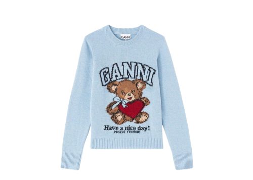 GANNI Graphic Wool Jumper Phantom Baby Blue