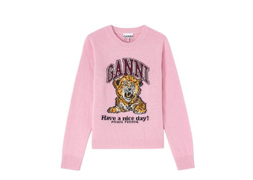 GANNI Graphic Wool Jumper Phantom Chalk Pink