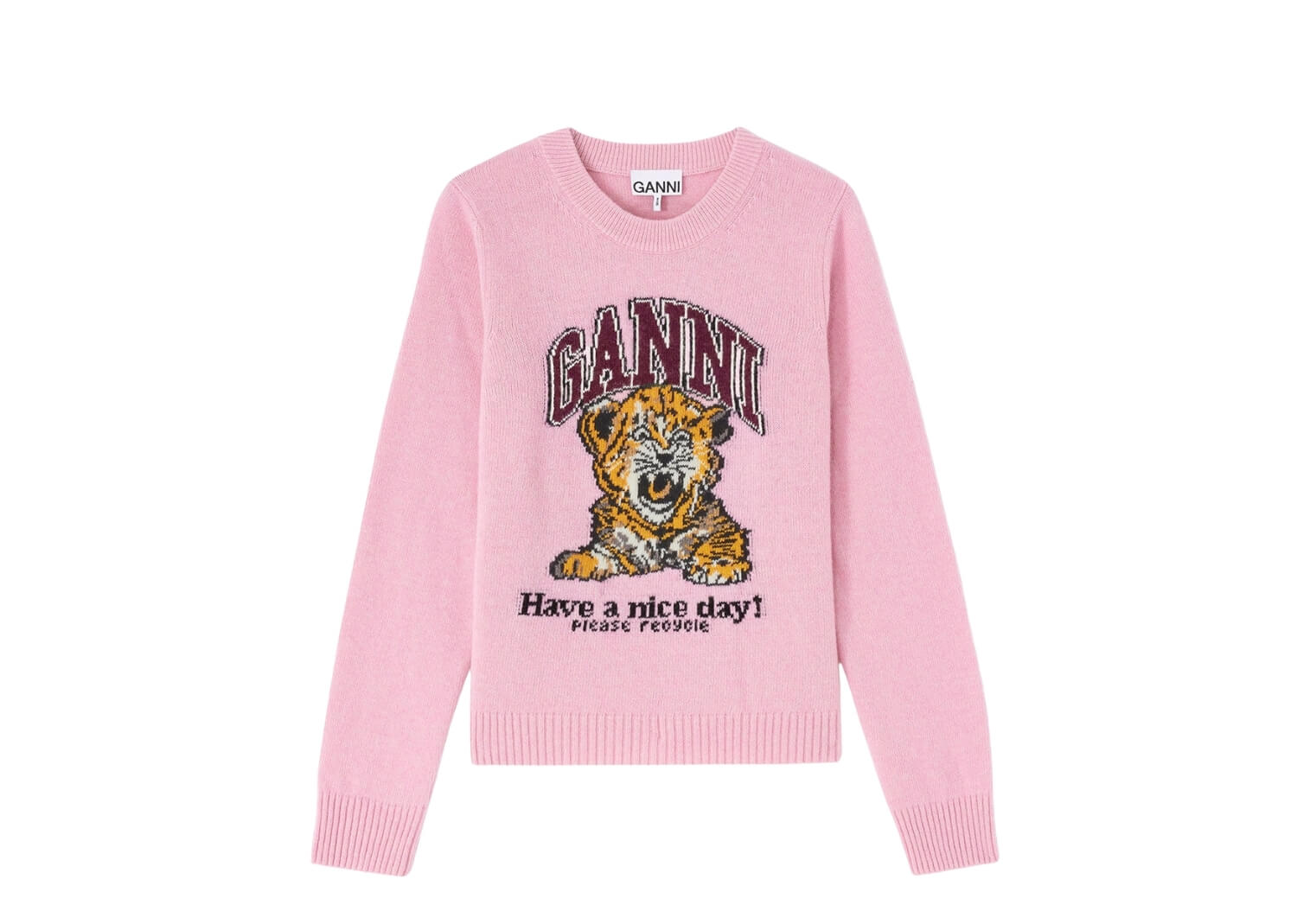 GANNI Graphic Wool Jumper Phantom Chalk Pink