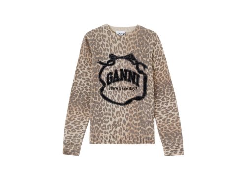 GANNI Graphic Wool Jumper Phantom Leopard
