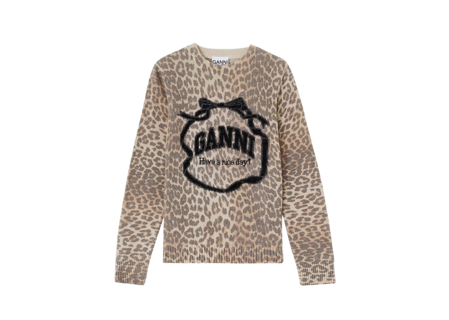 GANNI Graphic Wool Jumper Phantom Leopard
