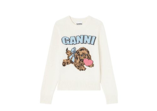 GANNI Ivory Puppy Wool Jumper Egret