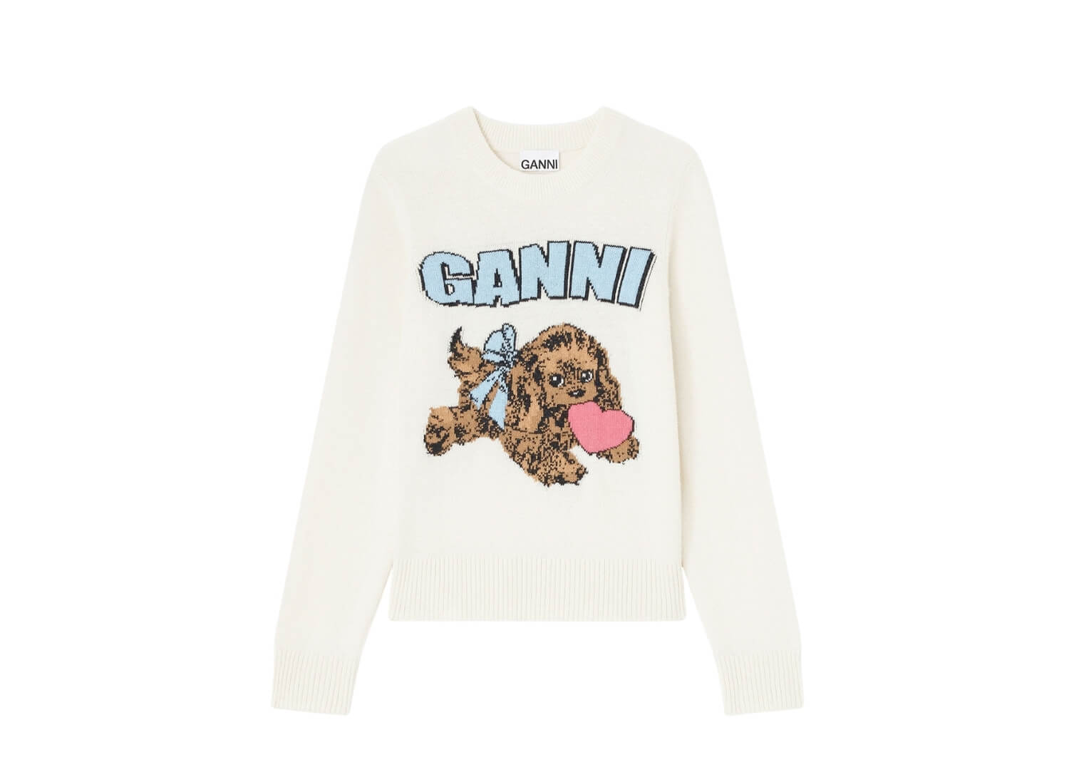 GANNI Ivory Puppy Wool Jumper Egret