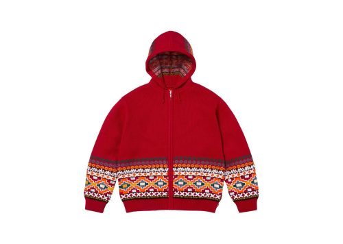 Supreme Beaded Zip Up Hooded Sweater Red