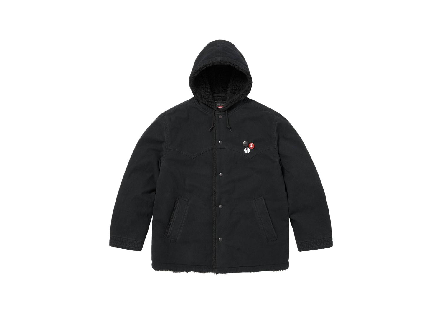 Supreme Number ine Faux Shearling Hooded Coat Black