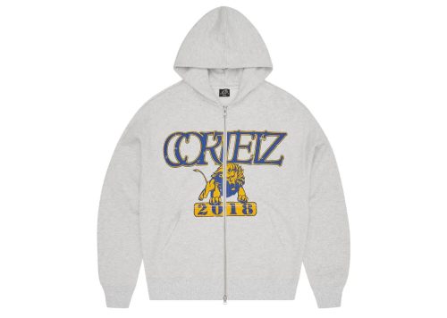 Corteiz Lion Boxy Zip Hoodie Light Heather