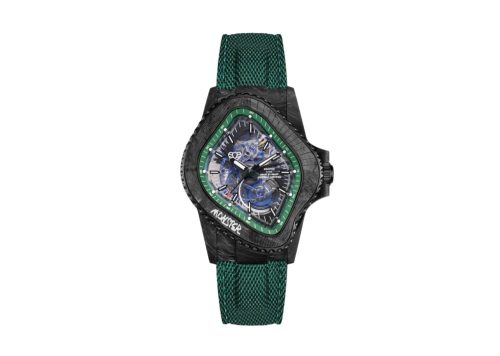 LAARVEE Watch PEA005 Black Carbon Fiber Resin Composite Green Skeleton Dial Quick-Release Straps