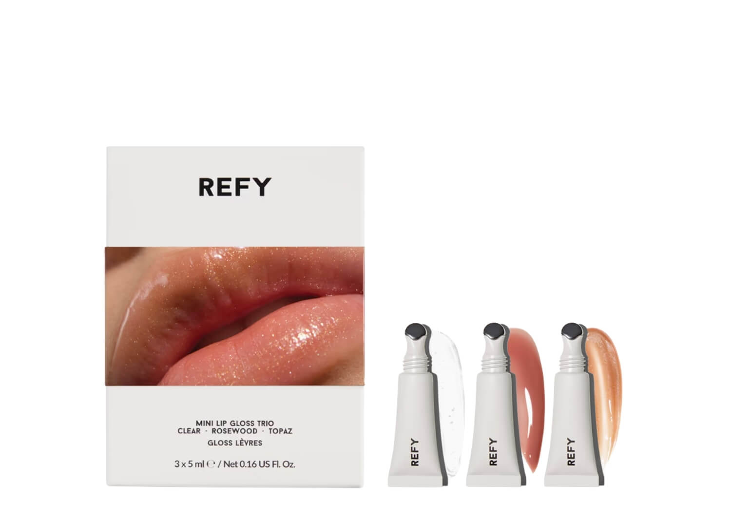 REFY Mini Lip Gloss Trio Clear Rosewood Topaz Limited Edition