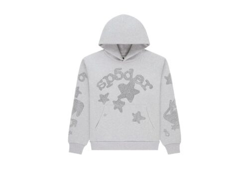 Sp5der Rhinestone Beluga Hoodie Heather Grey