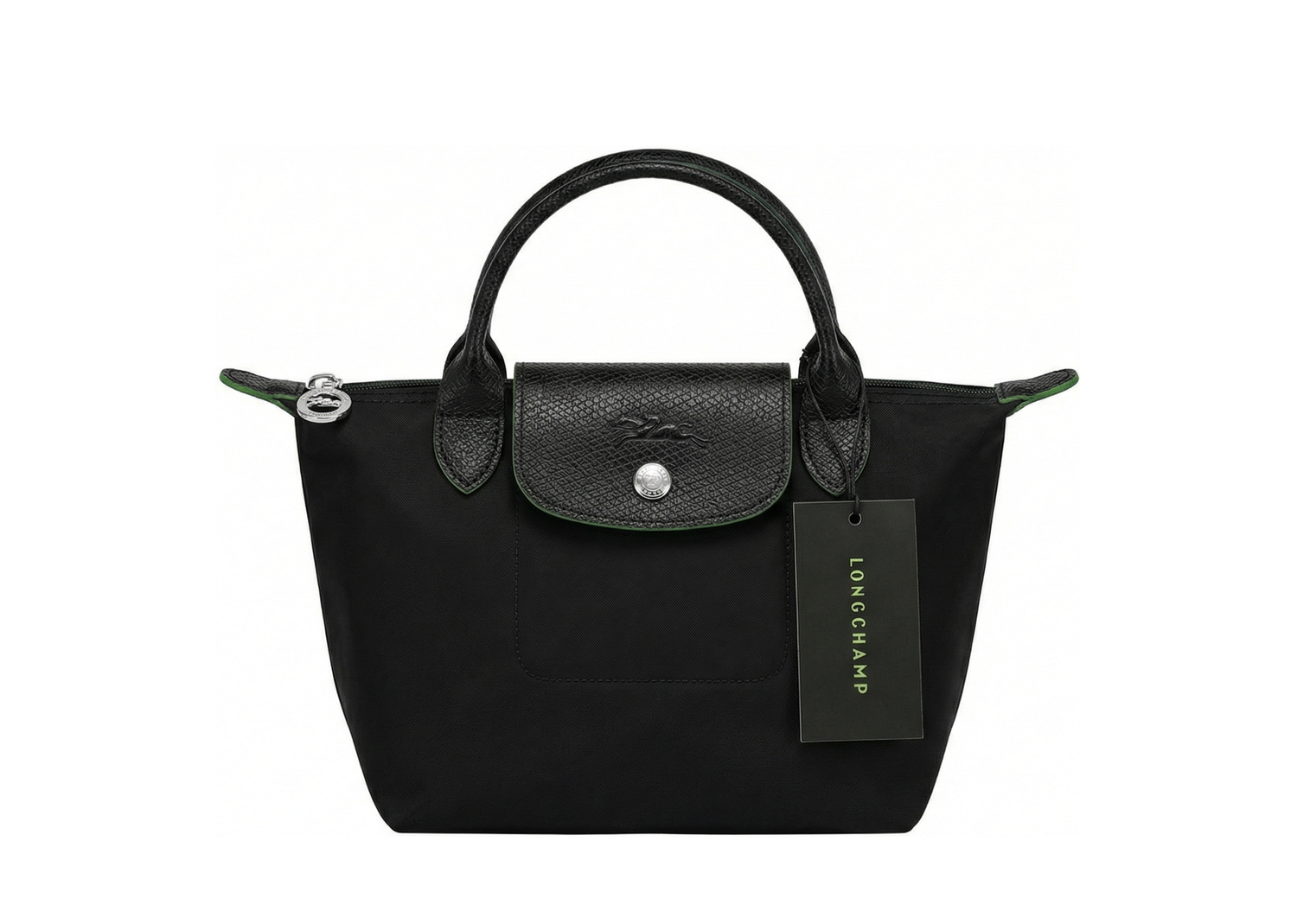 Longchamp Le Pliage Green Pouch With Handle Black