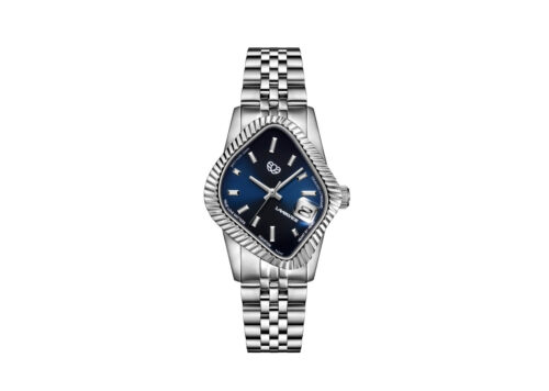 LAARVEE Watch PEA003-SDBLUR Silver Precision Steel Polished Fluted Bezel Blue Sunray Dial