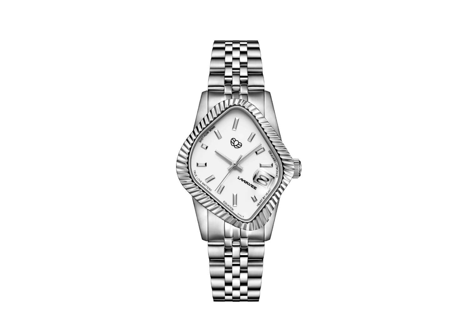 LAARVEE Watch PEA003-SWHT Silver Precision Steel Polished Fluted Bezel White Dial