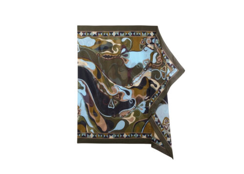 PUCCI Orchidee Print Sarong Khaki Blue