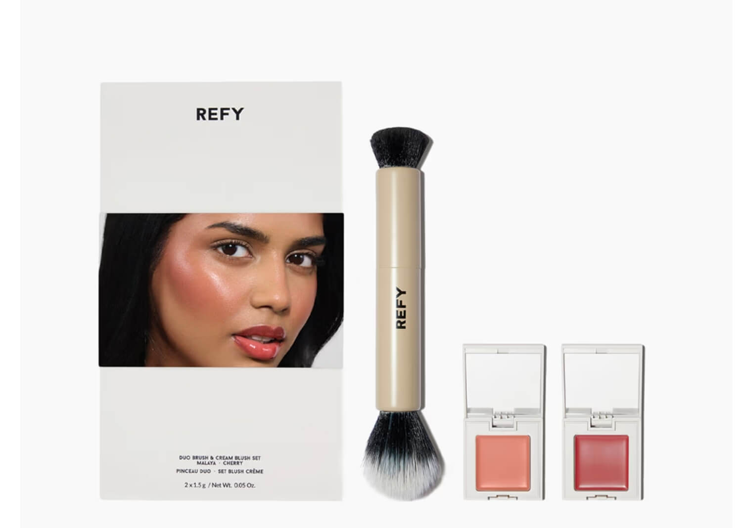 REFY Duo Brush + Blush Set Malaya + Cherry Limited Edition Full-Size Cream Blush Duo & Duo Brush Set