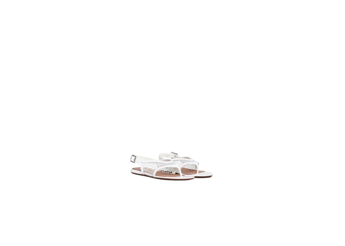 ALAÏA Fishnet Thong Sandals Patent Blanc Optique 2
