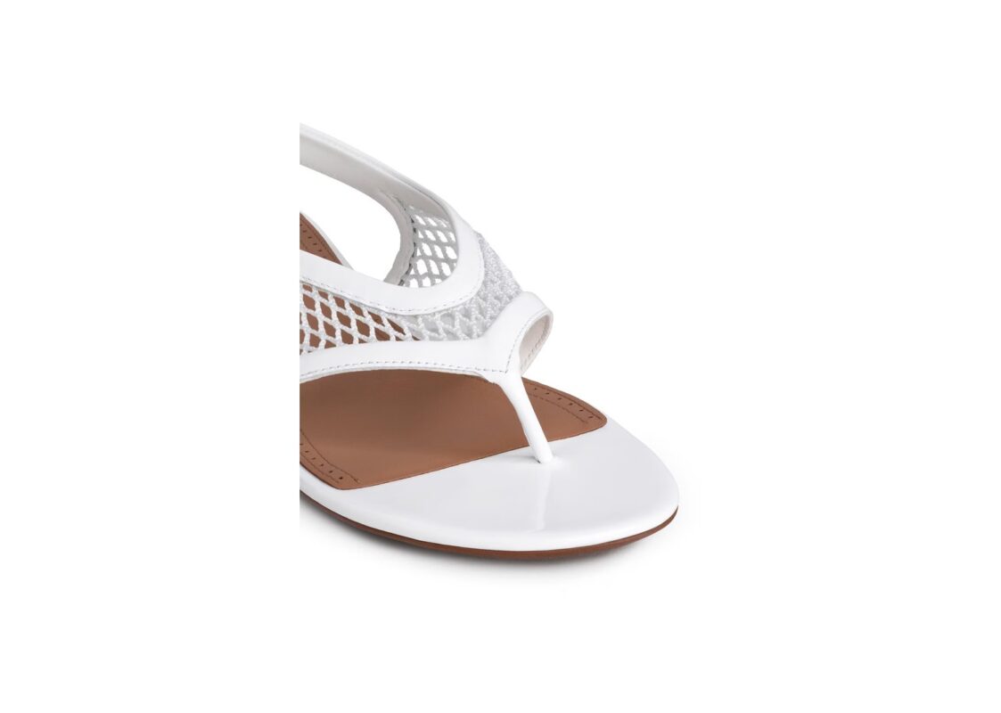 ALAÏA Fishnet Thong Sandals Patent Blanc Optique 3