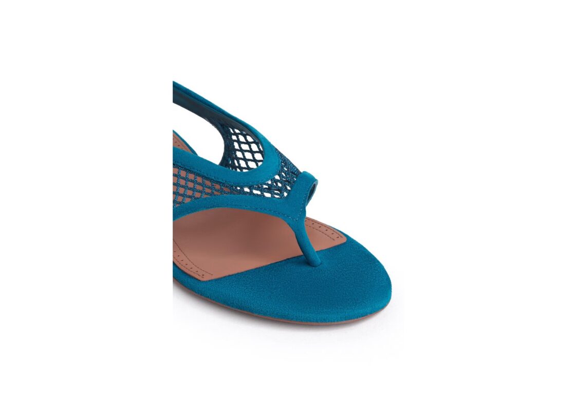 ALAÏA Fishnet Thong Sandals Suede China Blue 3