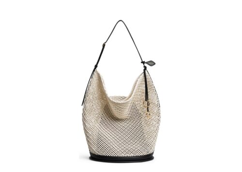 ALAÏA Hip Large Bucket Bag Cotton Net Beige Clair - BEIGE_CLAIR - 1