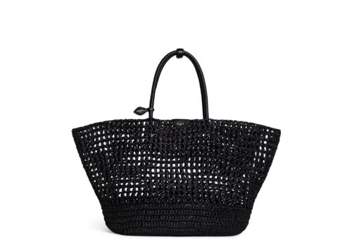ALAÏA Large Basket Bag in Raffia Noir - NOIR - 1