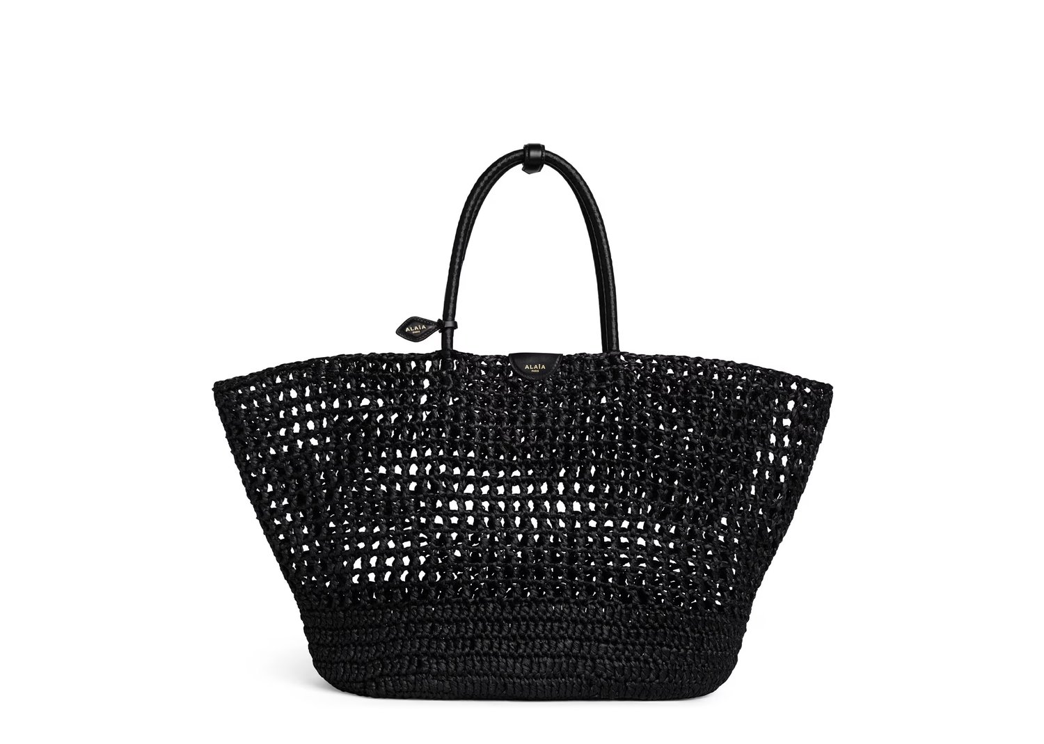 ALAÏA Large Basket Bag in Raffia Noir - NOIR - 1