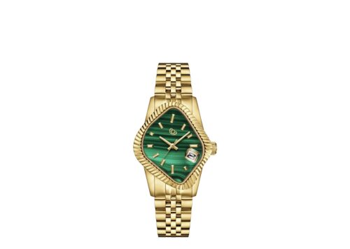 LAARVEE WATCH PEA003-GMLC - NATURAL MALACHITE DIAL - GOLDEN PRECISION STEEL: POLISHED FLUTED BEZEL & NATURAL MALACHITE DIAL - 1