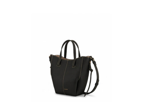 Polène Cyme Tote Nano Textured Black Ecru Stitching