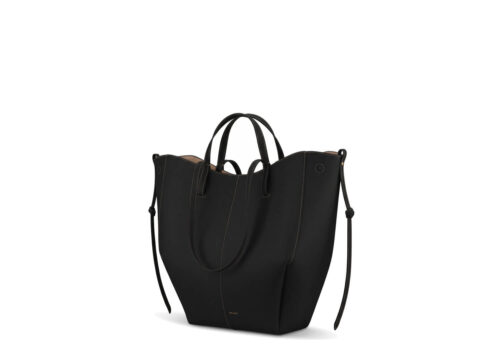 Polène Cyme Tote Textured Black Ecru Stitching