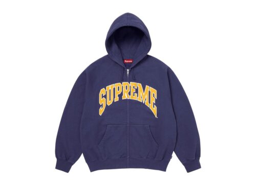 Supreme Cracked Raglan Zip Up Hooded Sweatshirt Washed Navy - Washed Navy - 1