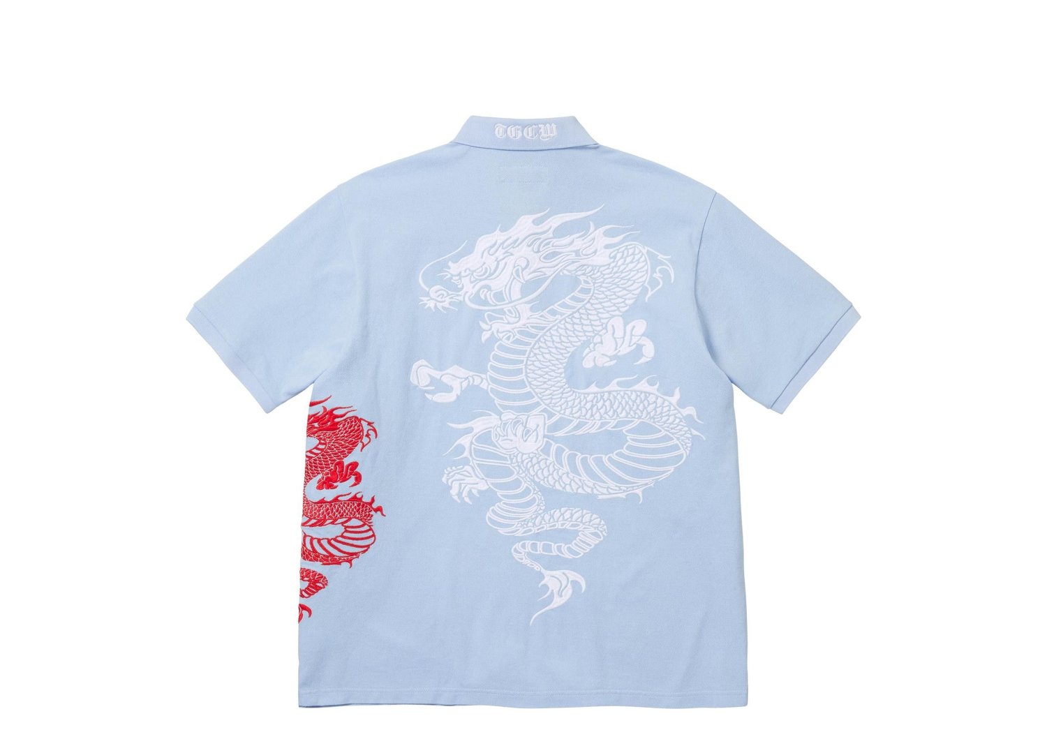 Supreme The Great China Wall Dragon Polo Light Blue | SS26KN56
