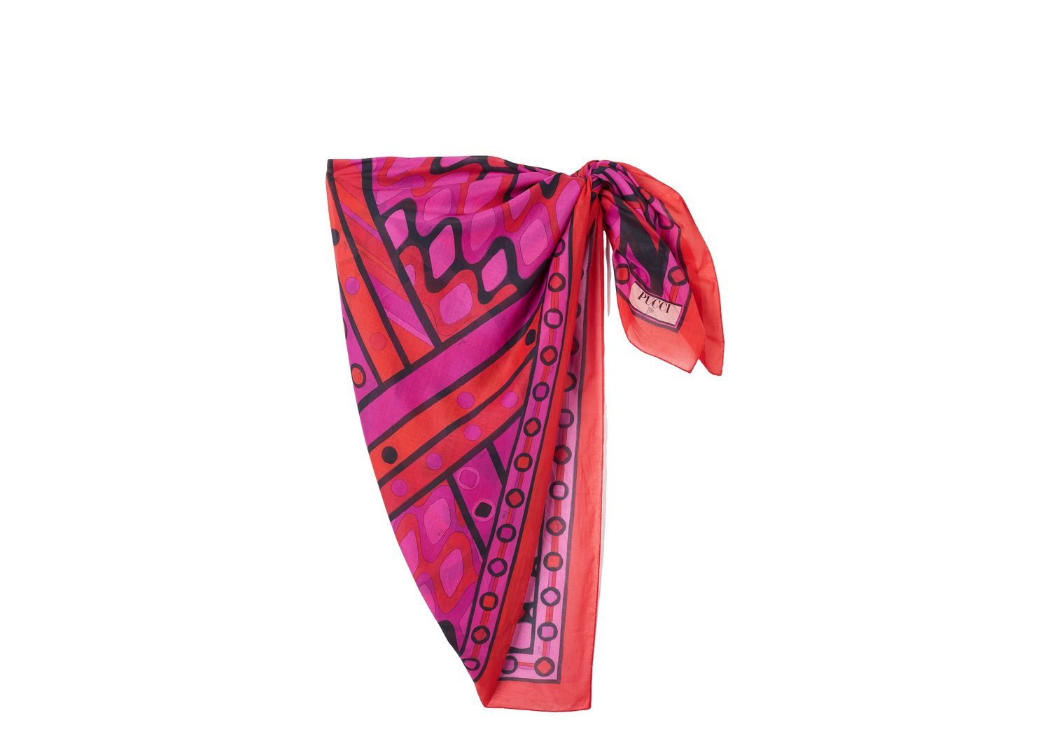 PUCCI Vivara Print Cotton Sarong Fuchsia Black - - 1
