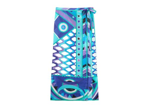 PUCCI Vivara Print Cotton Sarong Skirt Turquoise Blue - - 1