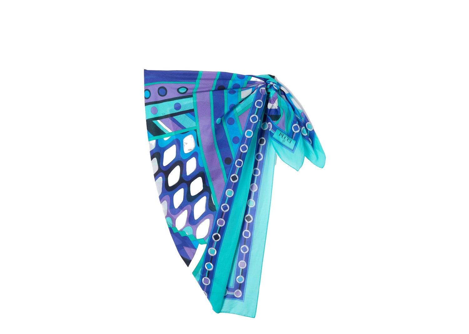 PUCCI Vivara Print Cotton Sarong Turquoise Blue - - 1