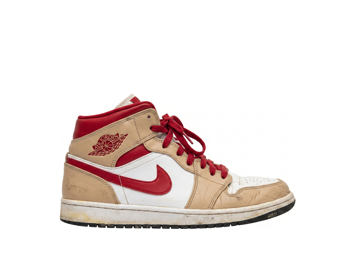 Nike Air Jordan 1 Mid Beige White Red