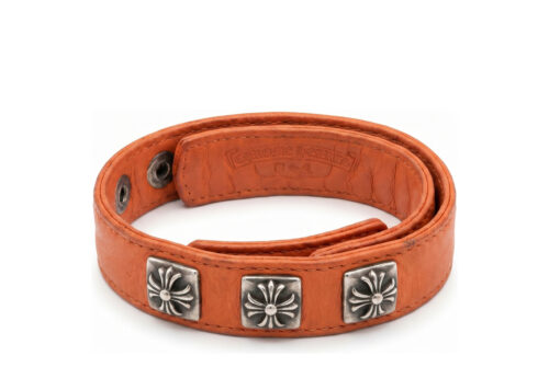 Chrome Hearts Orange Leather Bracelet Floral Stud 925