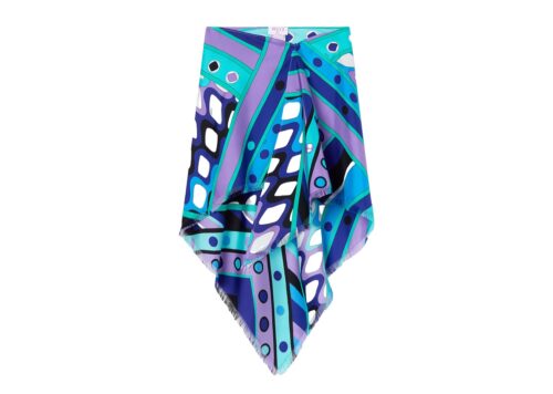 PUCCI Vivara Print Silk Skirt Turquoise Blue - - 1