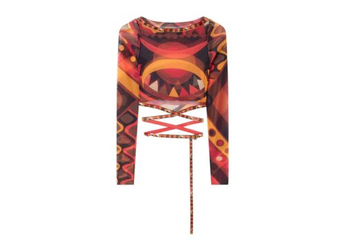 PUCCI Vivara Print Tulle Crop Top Orange Black - - 1