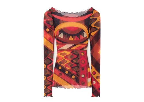 PUCCI Vivara Print Tulle Top Orange Black - - 1