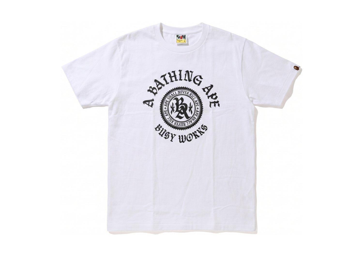 BAPE "Busy Works" Gothic Logo Tee - White - Size Large