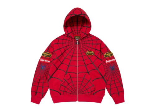 Supreme Vanson Leathers Spider-Man Zip Up Hooded Sweatshirt Red - Red - 1