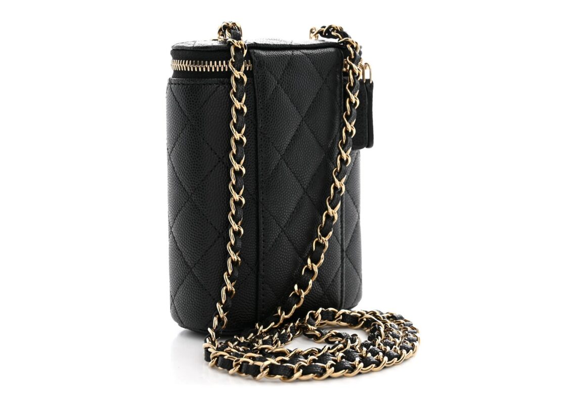 Chanel Caviar Quilted Small Vertical Coco Beauty Vanity Case With Chain Black 2