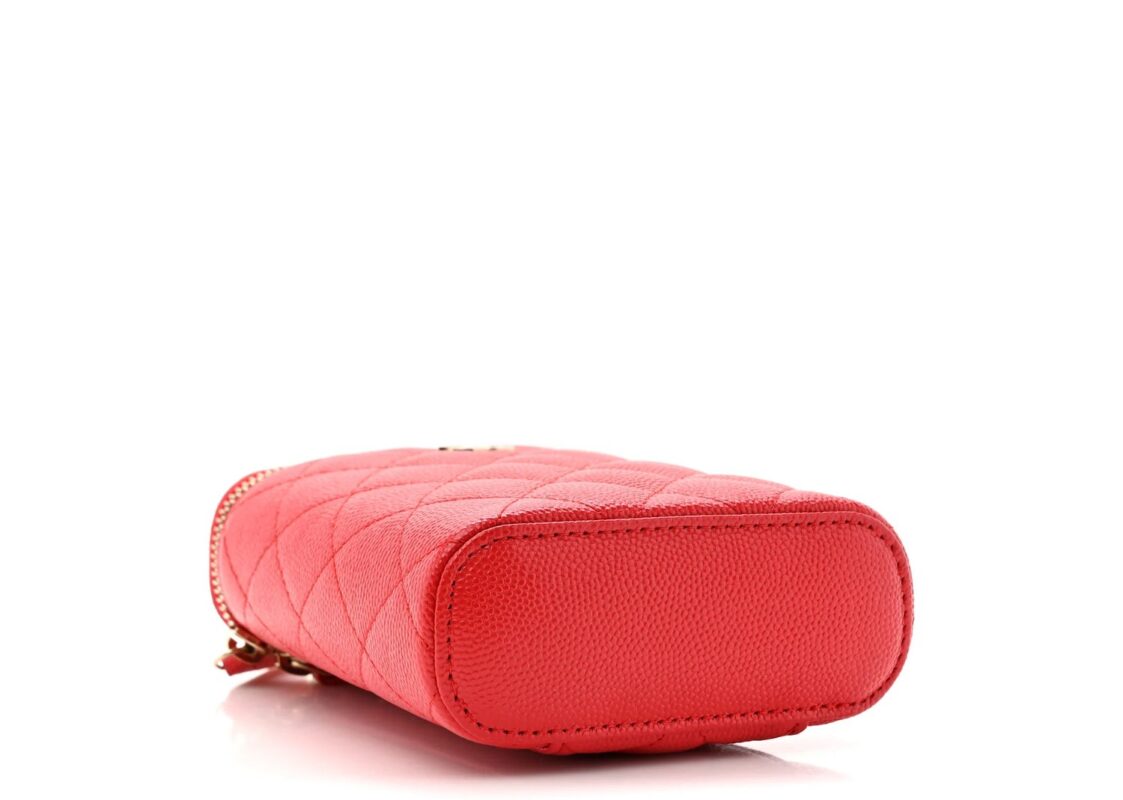 Chanel Caviar Quilted Small Vertical Coco Beauty Vanity Case With Chain Red 3