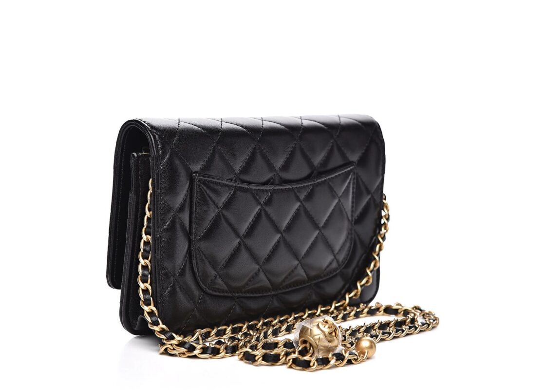Chanel Lambskin Quilted CC Pearl Crush Wallet on Chain WOC Black 2