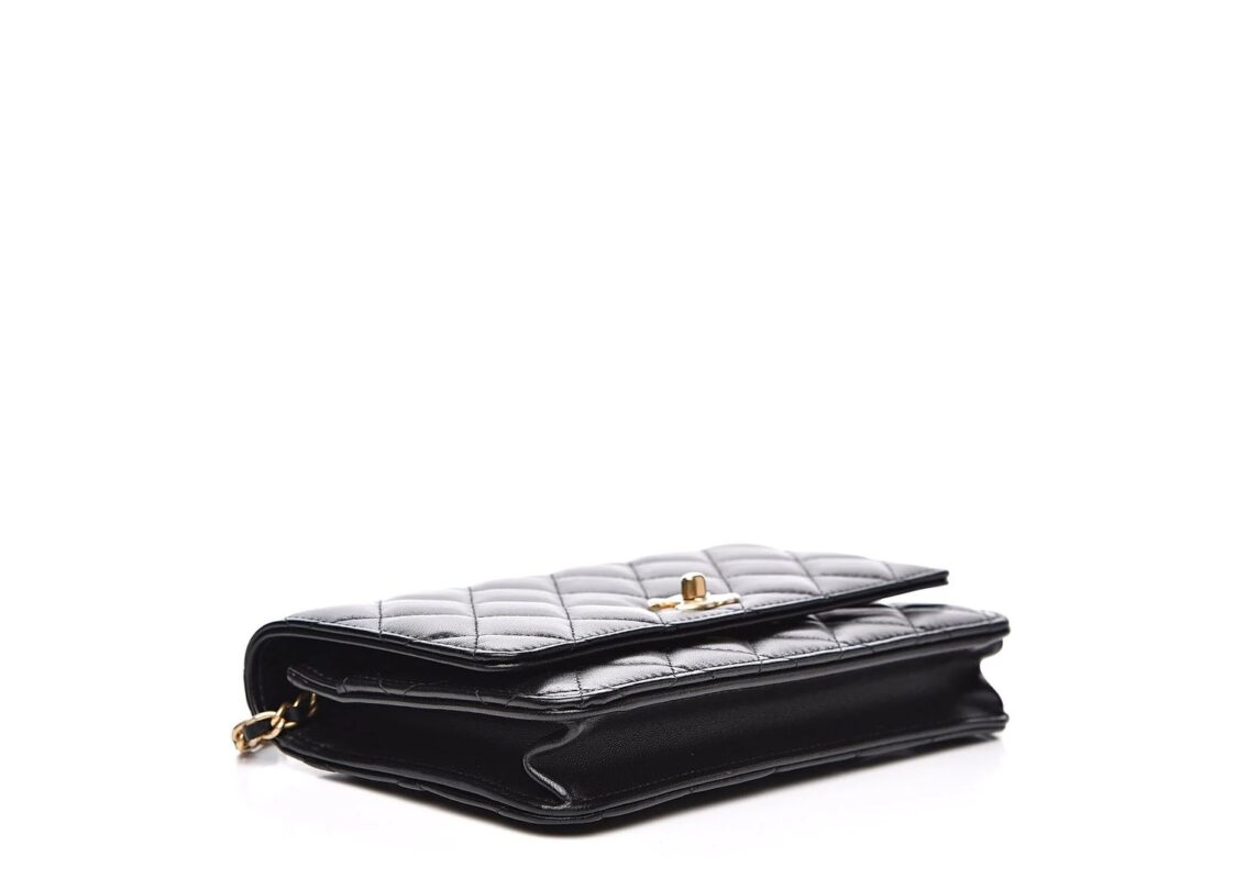 Chanel Lambskin Quilted CC Pearl Crush Wallet on Chain WOC Black 3