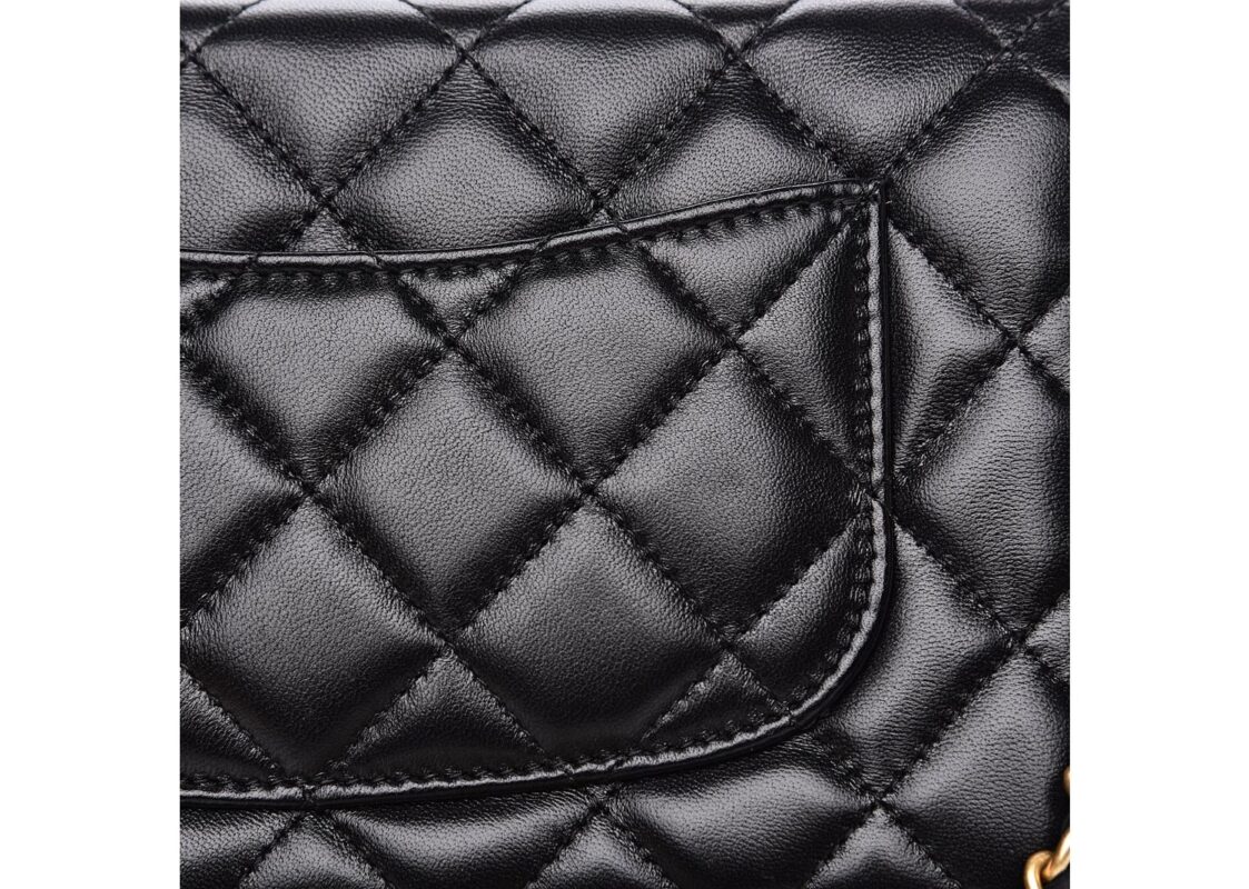 Chanel Lambskin Quilted CC Pearl Crush Wallet on Chain WOC Black 4