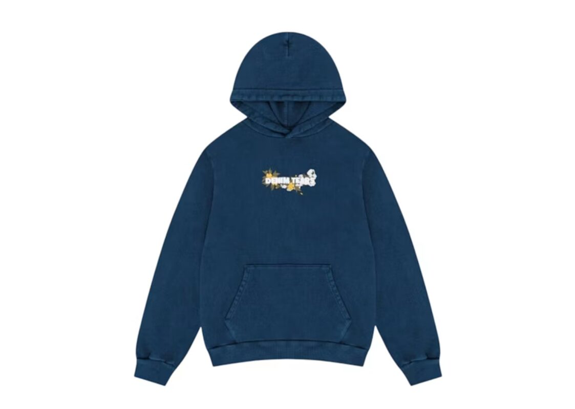 Denim Tears Floral Embroidered Logo Hoodie Navy