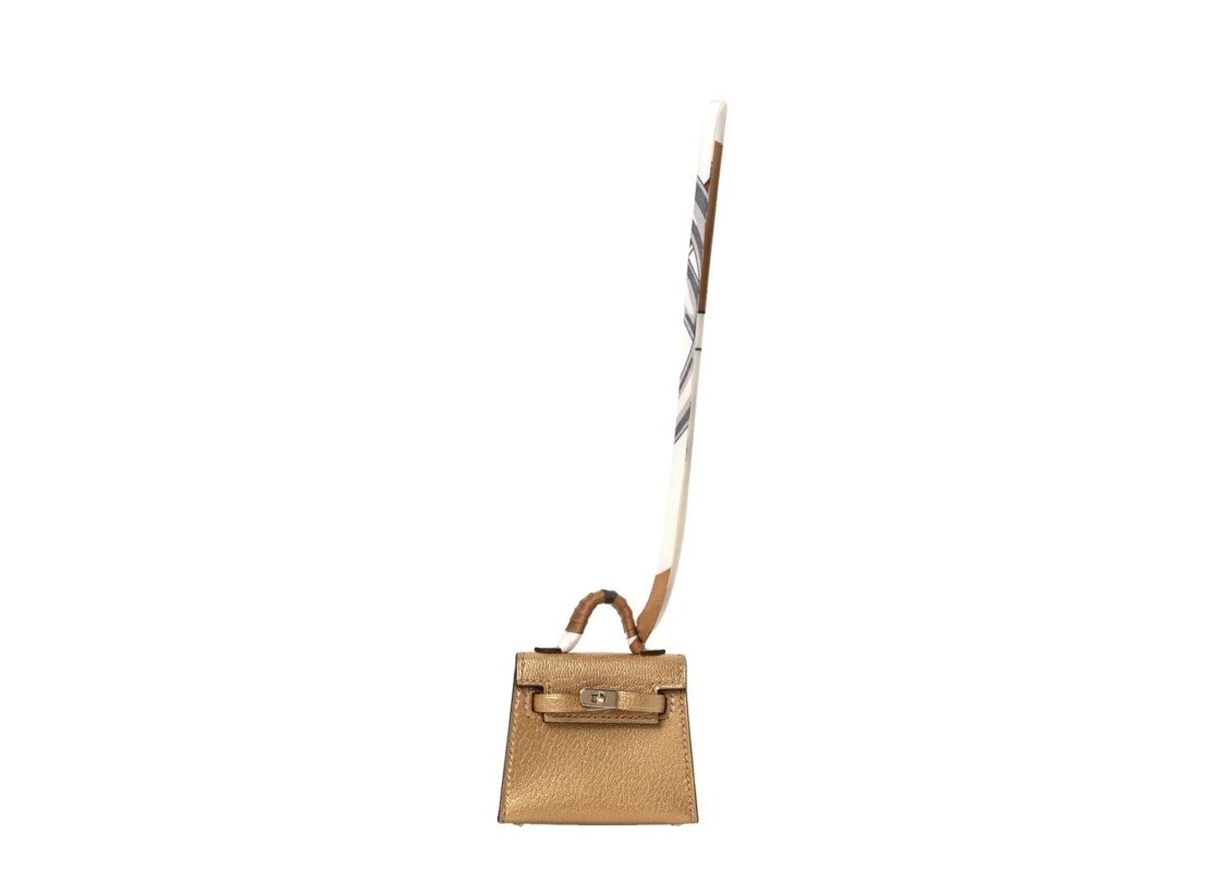 Hermes Metallic Chevre Chamkilight Mini Kelly Twilly Bag Charm Dore
