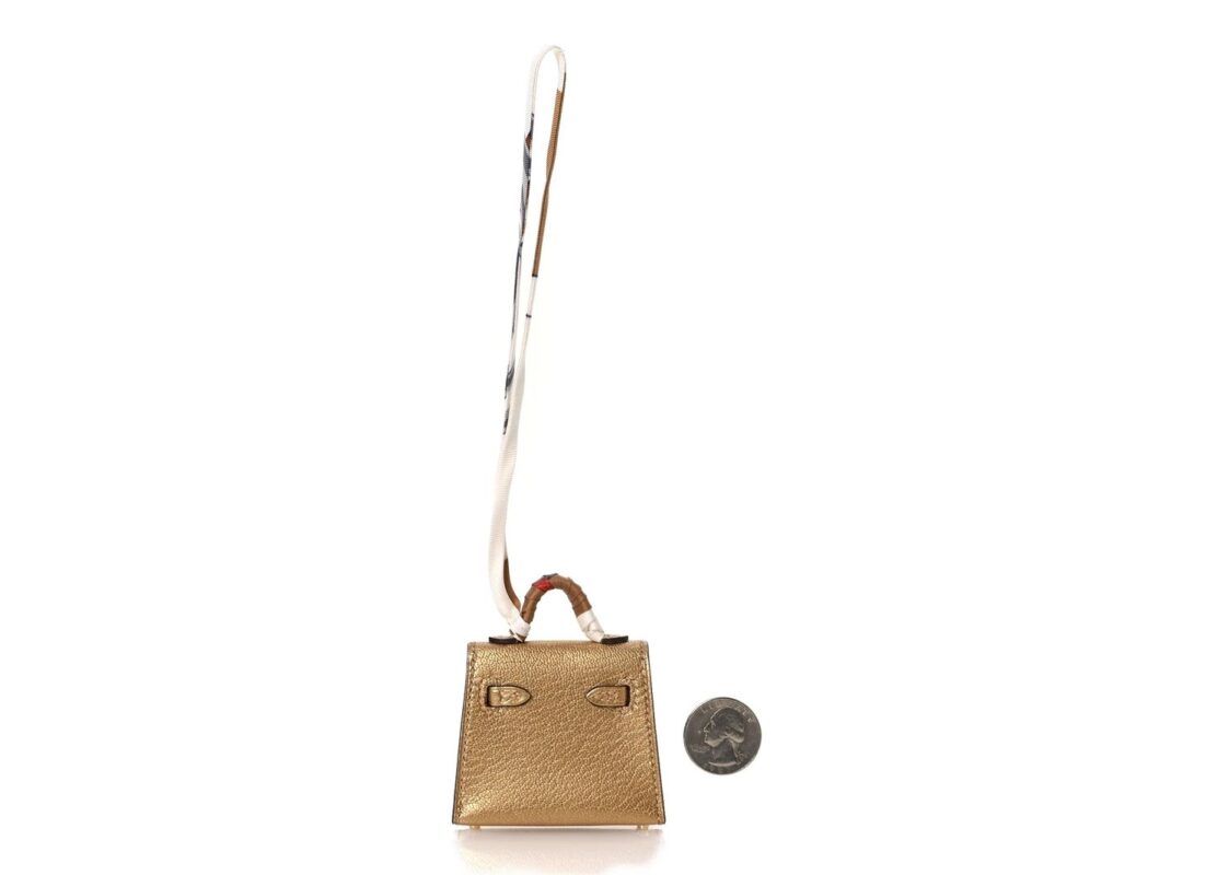 Hermes Metallic Chevre Chamkilight Mini Kelly Twilly Bag Charm Dore 2